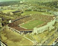 Aerial photo of stadium with band