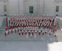 Band photograph on the Nebraska Capitol steps