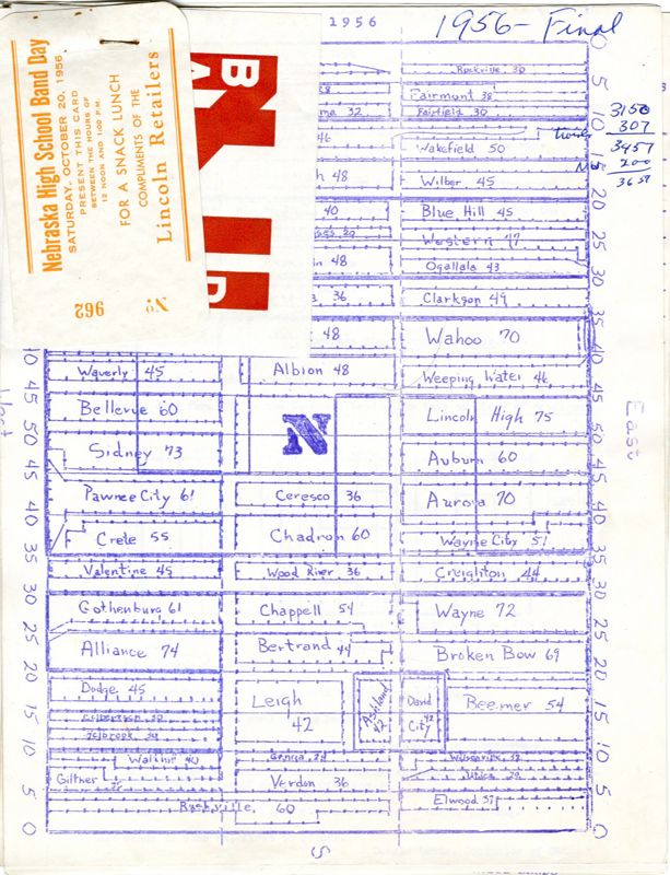 Seating chart for 1956 Band Day