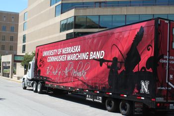 The band trailer with its first design Photo Credit: Rose Johnson, used with permission of the UNL Bands
