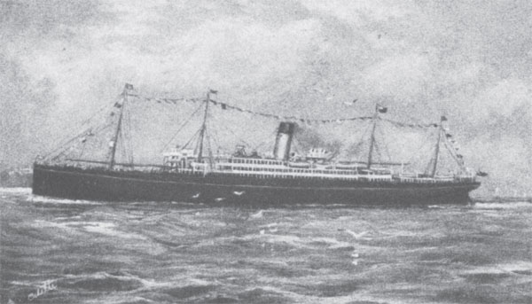Postcard of the SS Arabic, sunk by a German submarine 19 August 1915.