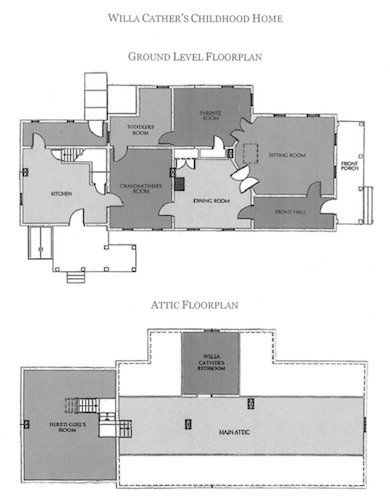 Floorplans of Willa Cather's childhood home in Red Cloud, NE.