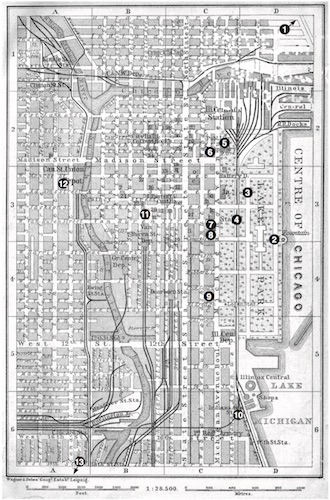 Map of center city Chicago, IL, in 1899.