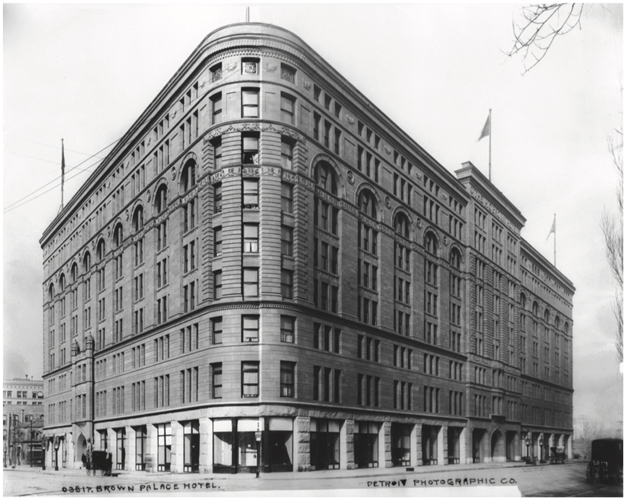 Photograph of the Brown Palace Hotel in Denver, CO, circa 1900 to 1910.