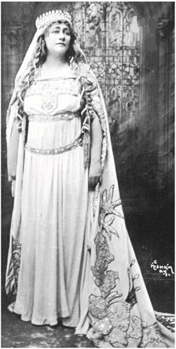 Full-length studio portrait of Olive Fremstad in costume for Richard Wagner's Lohengrin.