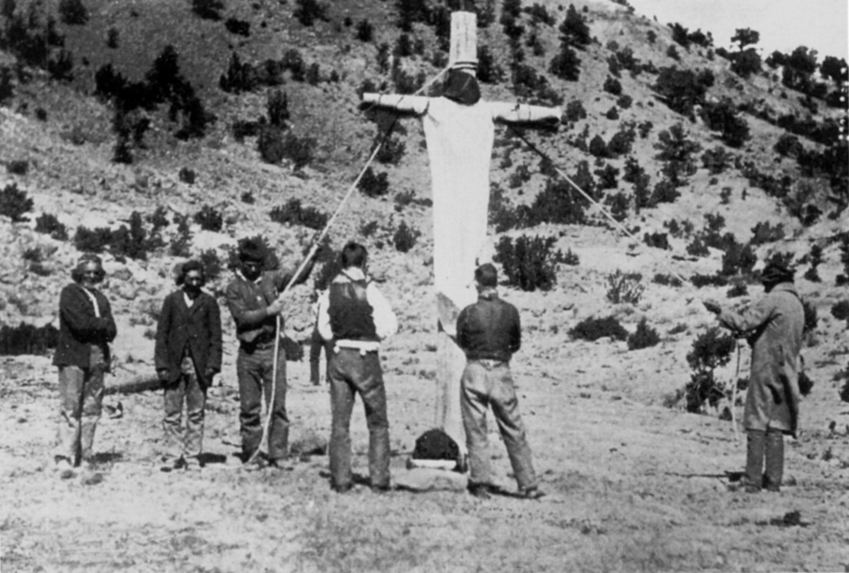 Photograph by Charles Lummis. The Pentitentes are a subject of controversy between Latour and Martínez.