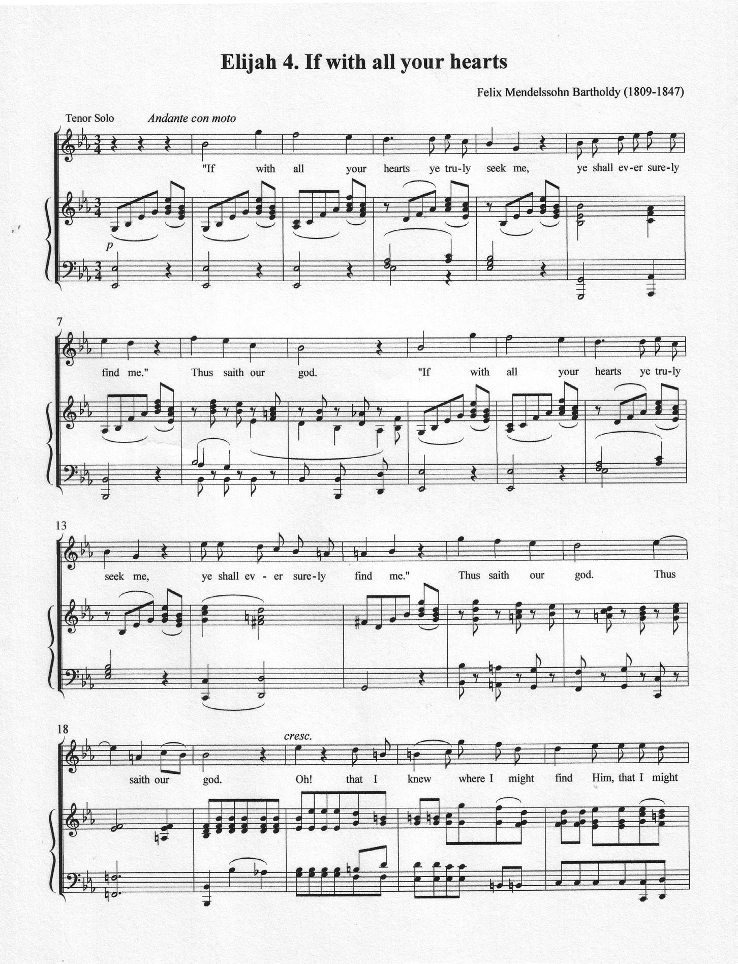 from the oratorio Elijah (1846), by Felix Mendelssohn (1809–47).