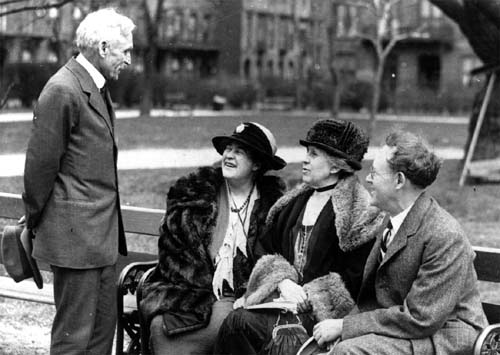 A picture taken in Washington Square Park, New York City, 1924, left to right: S. S. McClure, Willa Cather, Ida Tarbell, and Will Irvin. Courtesy Lilly Library, Indiana University, Bloomington
