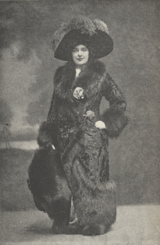 Illustration of Farrar posing in a fur costume.