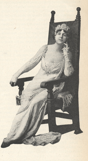 Illustration of Farrar as Tosca sitting in a chair.