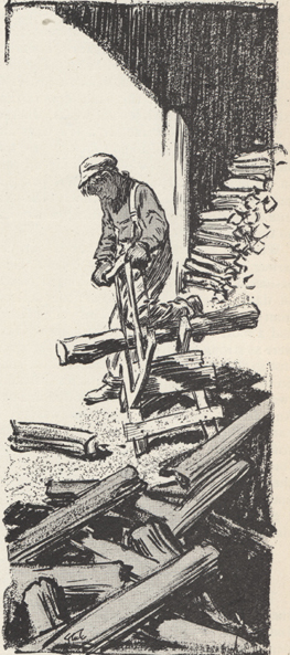 sketch of McClure sawing logs