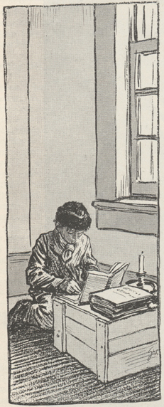 sketch of boy (McClure) studying by candle-light