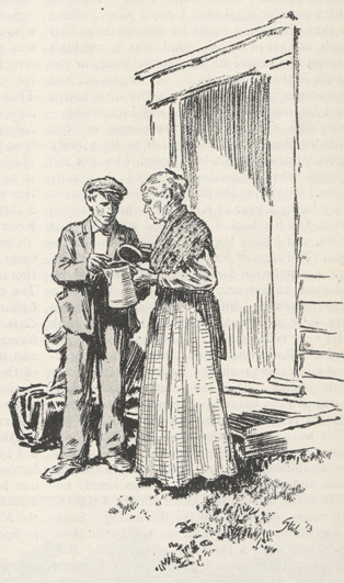 sketch of McClure peddling coffee-pots