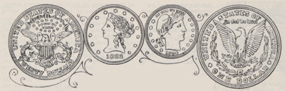 Drawing of four coins surrounding the title.