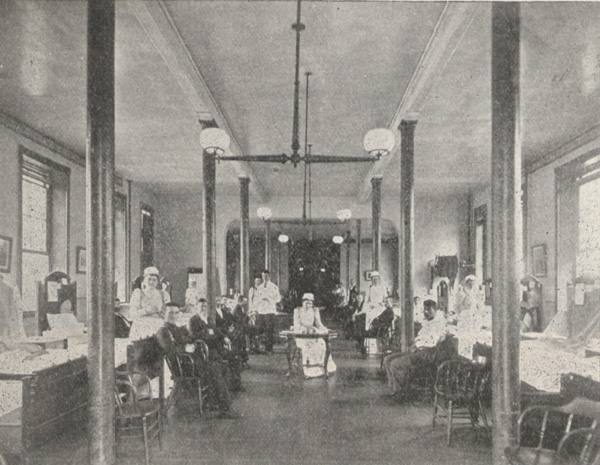 Photograph of the interior of a hospital ward.