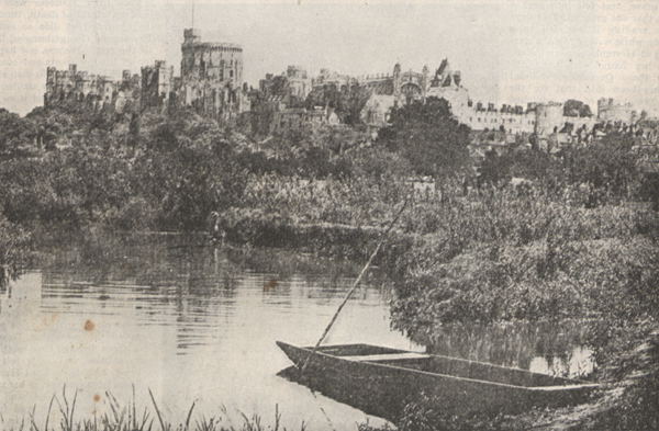 Illustration of Windsor Palace overlooking a lake.