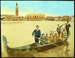 William F. Cody touring Venice [Venezia] in gondola with four Native American chiefs